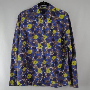 BODEN Blouse Blue Brown Multi Abstract Floral 12
